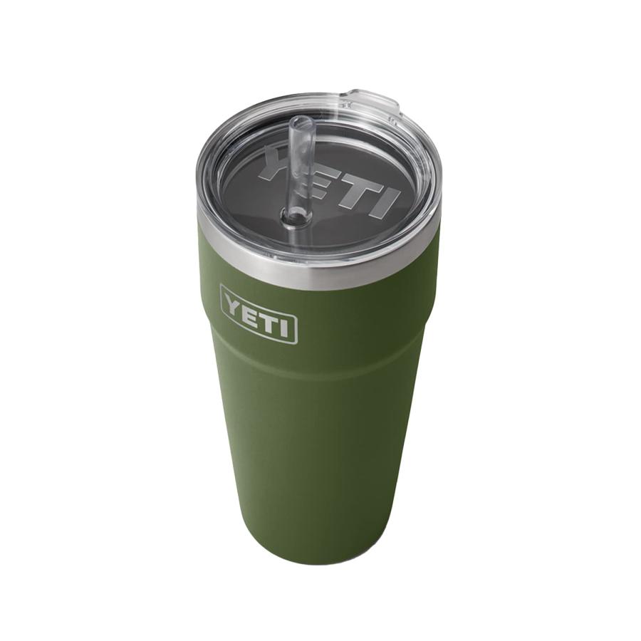 YETI Rambler 26オンス ストローカップ ストロー蓋付き 真空断熱 ステンレス製、ハイランズオリーブ | YETI