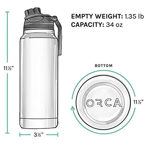 ORCA HYDRA 34 OZ. 18/8 STAINLESS STEEL INSULATED WATER BOTTLE, SCREW TOP SPORTS BOTTLE, POWDER COATED, WITH SILICONE GRIP WHALE TALE HANDLE, TOP | LES CREATIONS | 03