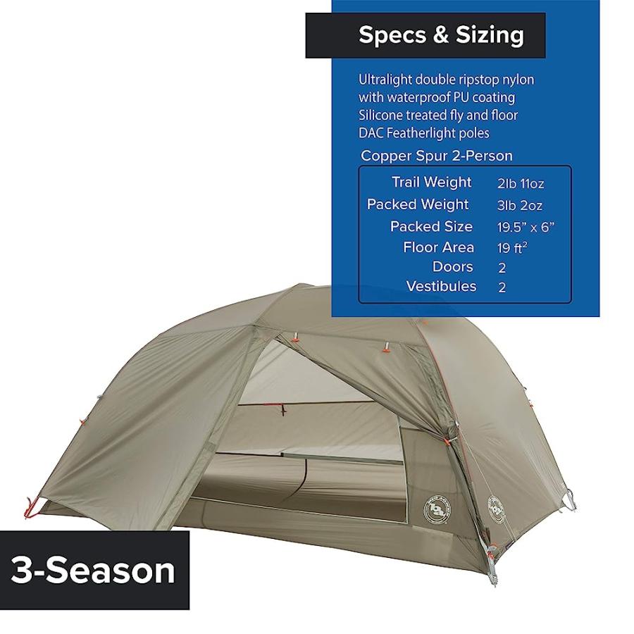 BIG AGNES COPPER SPUR HV UL BACKPACKING TENT, 2 PERSON (OLIVE GREEN) | BIG AGNES | 03