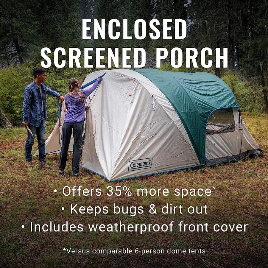 COLEMAN CABIN CAMPING TENT WITH WEATHERPROOF SCREEN ROOM | 6 PERSON CABIN TENT WITH ENCLOSED SCREENED PORCH, EVERGREEN | Coleman | 01