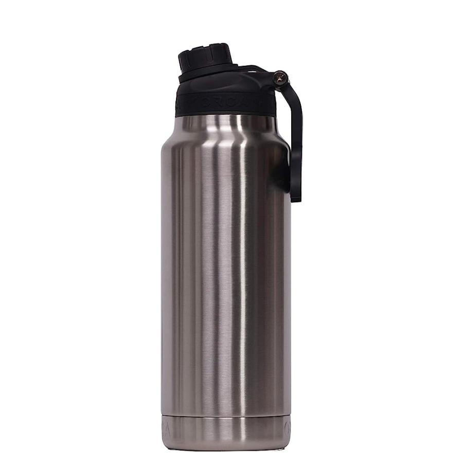 ORCA HYDRA 34 OZ. 18/8 STAINLESS STEEL INSULATED WATER BOTTLE, SCREW TOP SPORTS BOTTLE, POWDER COATED, WITH SILICONE GRIP WHALE TALE HANDLE, TOP | LES CREATIONS