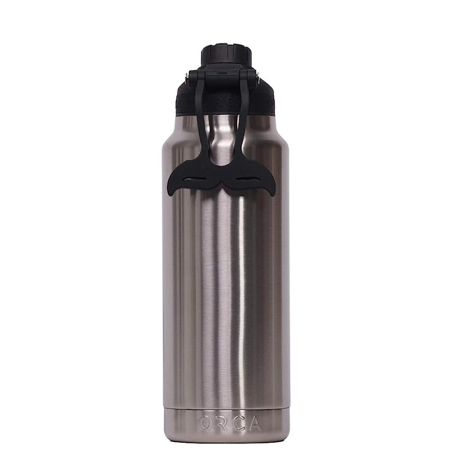 ORCA HYDRA 34 OZ. 18/8 STAINLESS STEEL INSULATED WATER BOTTLE, SCREW TOP SPORTS BOTTLE, POWDER COATED, WITH SILICONE GRIP WHALE TALE HANDLE, TOP | LES CREATIONS | 01