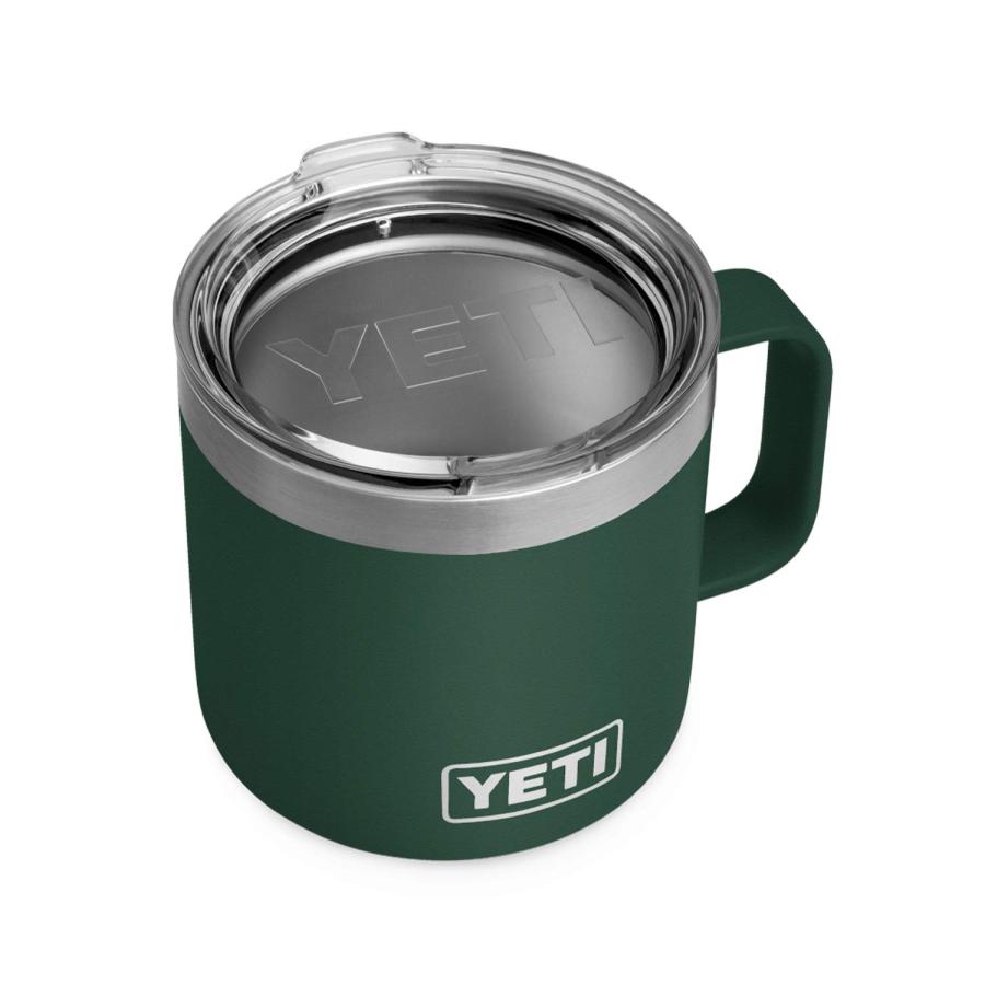 YETI Rambler 14オンス マグカップ 蓋付き 真空断熱 ステンレス製、ノースウッズグリーン | YETI