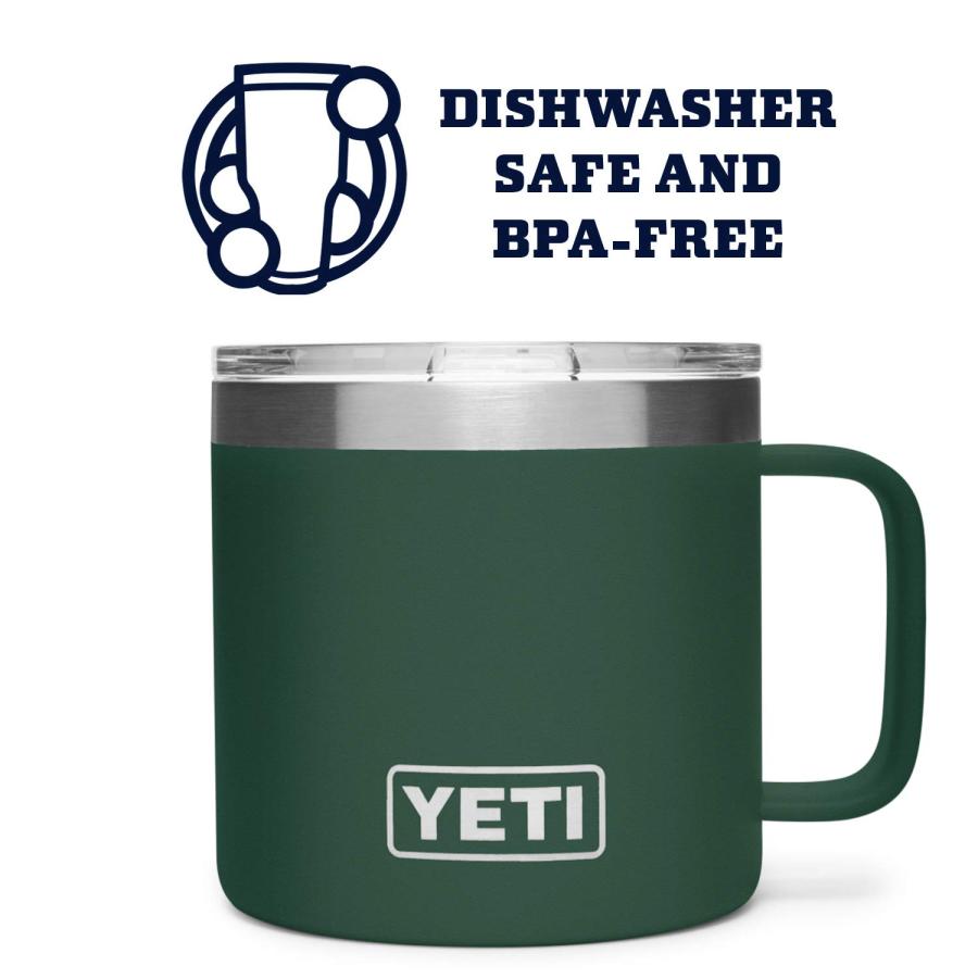 YETI Rambler 14オンス マグカップ 蓋付き 真空断熱 ステンレス製、ノースウッズグリーン | YETI | 03