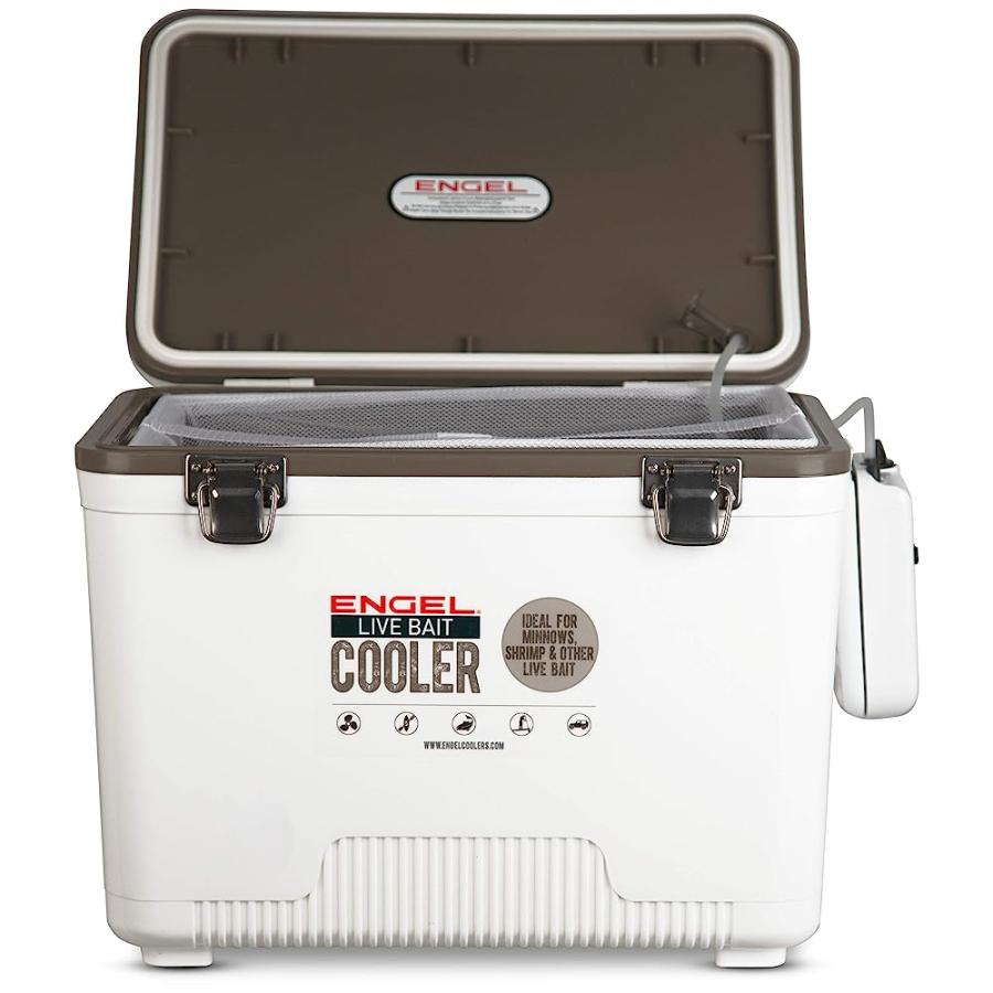ENGEL 30QT LIVE BAIT COOLER BOX WITH 2ND GEN 2-SPEED PORTABLE AERATOR PUMP. FISHING BAIT STATION AND MINNOW BUCKET FOR SHRIMP, MINNOWS, AND OTHER |  | 05