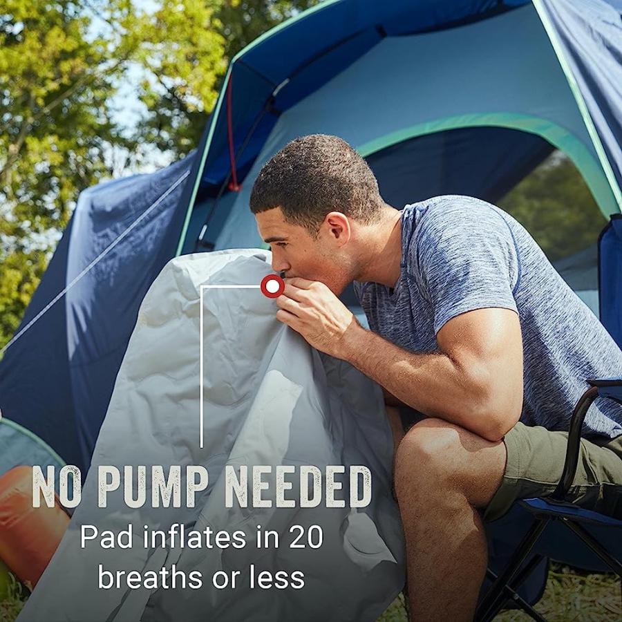 COLEMAN KOMPACT INFLATABLE CAMP SLEEPING PAD WITH BUILT-IN AIR VALVE AND INCLUDED CARRY BAG, NO PUMP NEEDED, TEXTURED GRIP BOTTOM KEEPS PAD IN PL | Coleman | 02