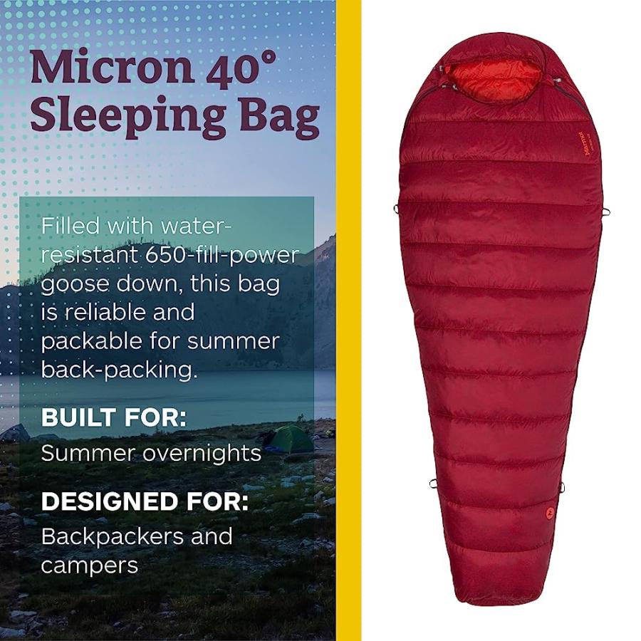 MARMOT MICRON 40 SLEEPING BAG | WATER-RESISTENT, PACKABLE, BREATHABLE, SIENNA RED/TOMATO, REGULAR | Marmot | 01