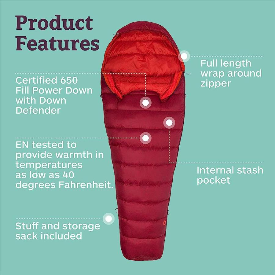 MARMOT MICRON 40 SLEEPING BAG | WATER-RESISTENT, PACKABLE, BREATHABLE, SIENNA RED/TOMATO, REGULAR | Marmot | 03