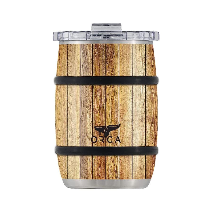 ORCA WHISKEY BARREL TUMBLER, 12 OZ. OAK WOOD GRAIN STYLE INSULATED STAINLESS STEEL WHISKEY GLASS BEER MUG KEEPS DRINKS ICE COLD | ORCA