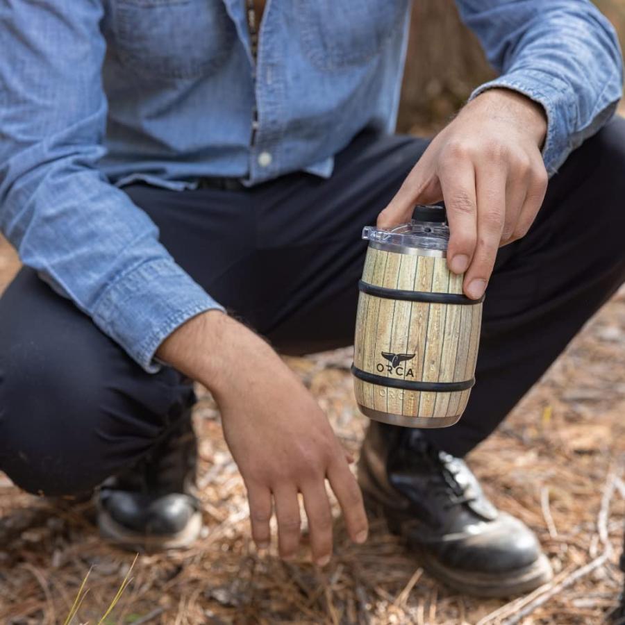 ORCA WHISKEY BARREL TUMBLER, 12 OZ. OAK WOOD GRAIN STYLE INSULATED STAINLESS STEEL WHISKEY GLASS BEER MUG KEEPS DRINKS ICE COLD | ORCA | 02