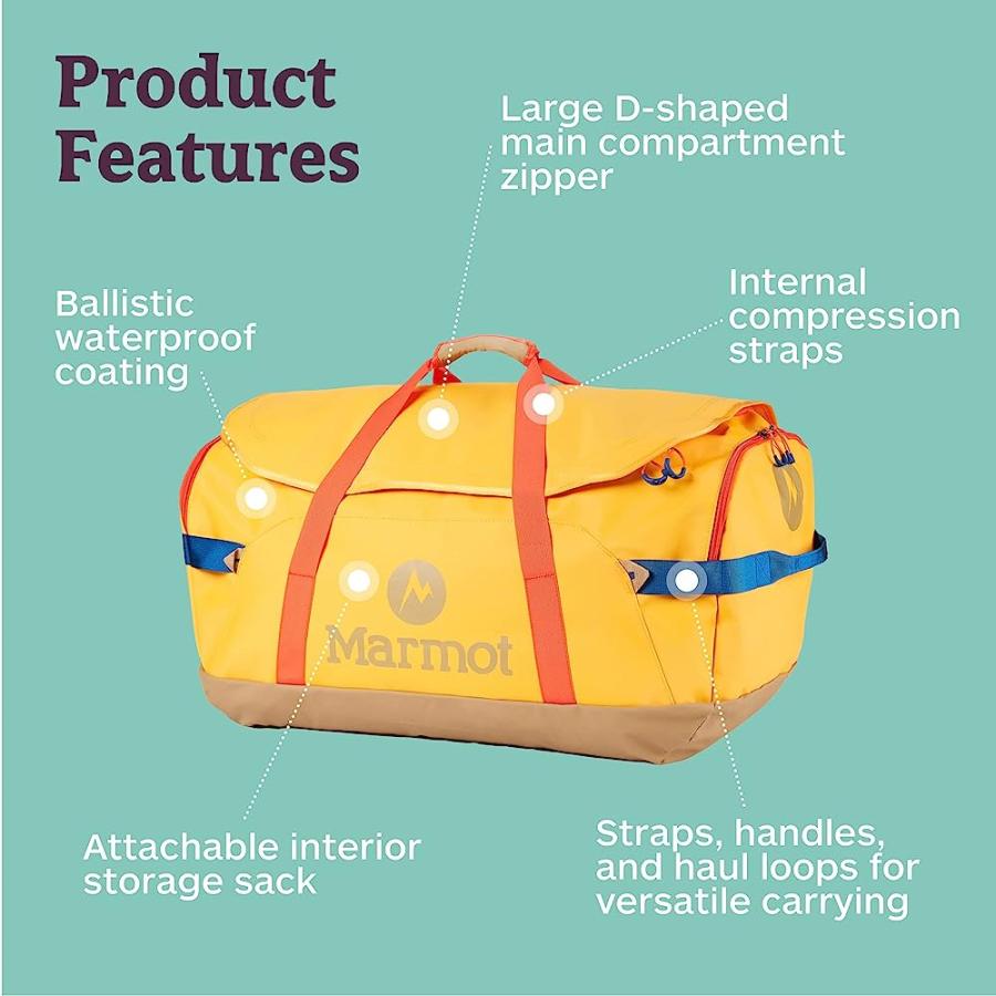 MARMOT UNISEX LONG HAULER TRAVEL DUFFEL BAG | DURABLE, WEATHER- RESISTANT | 6700CI (105 LITER), SOLAR/SHETLAND, X-LARGE | Marmot | 03