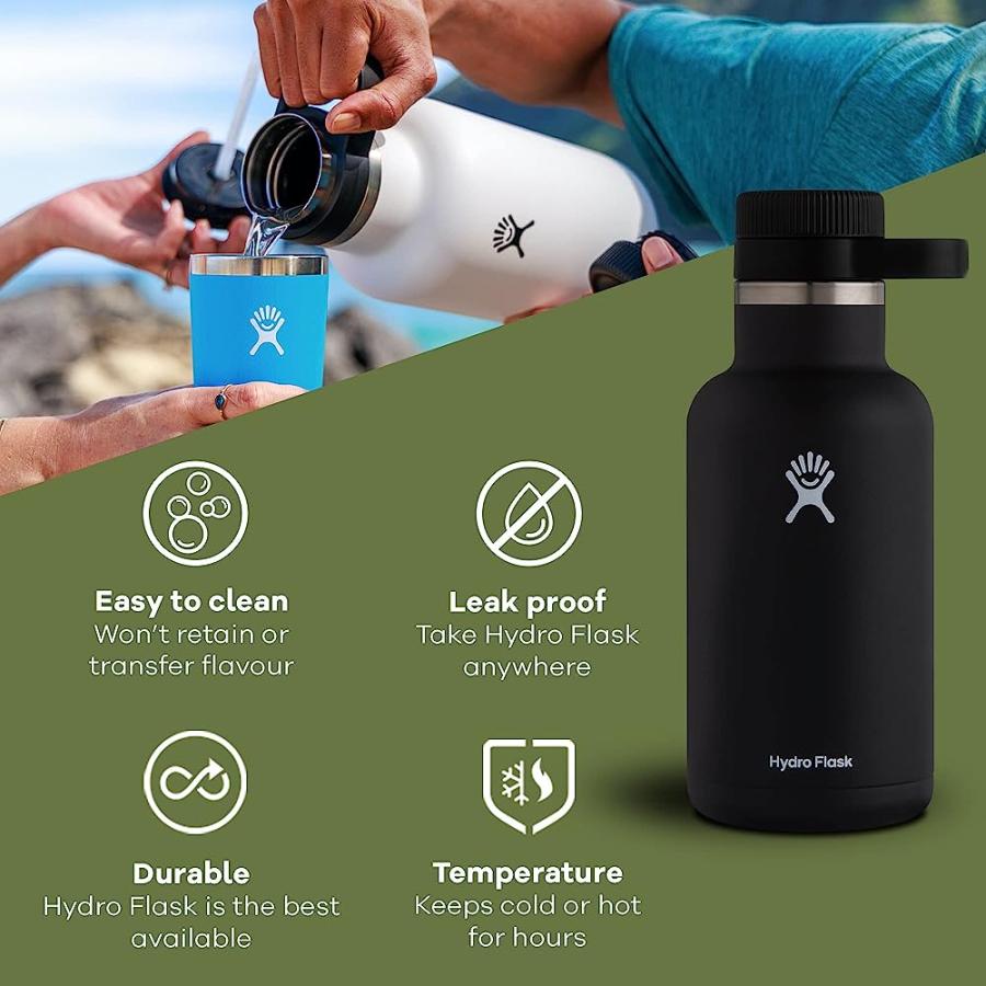 HYDRO FLASK INSULATED STAINLESS STEEL WIDE MOUTH WATER BOTTLE AND BEER GROWLER, 64-OUNCE, BLACK | HYDRO FLASK | 01