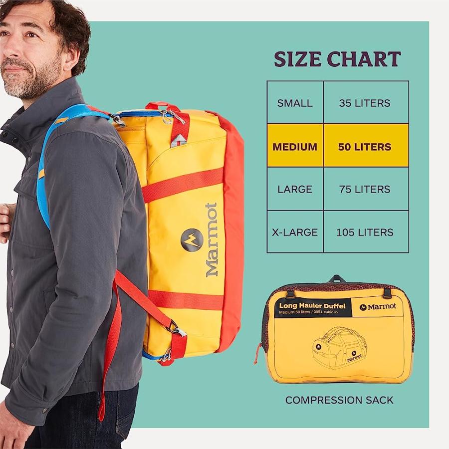 MARMOT UNISEX LONG HAULER TRAVEL DUFFEL BAG | DURABLE, WEATHER- RESISTANT | 3050CI (50 LITER), SOLAR/SHETLAND, MEDIUM | Marmot | 05