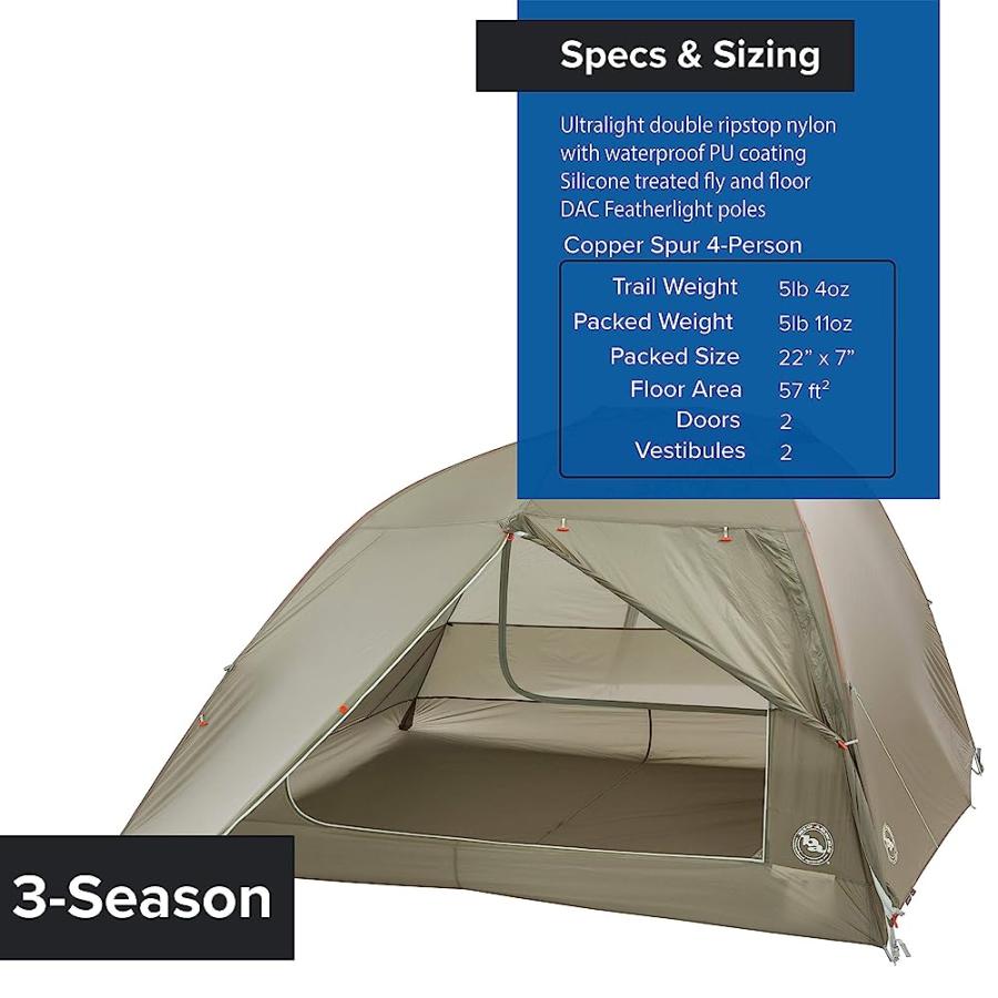 BIG AGNES COPPER SPUR HV UL BACKPACKING TENT, 4 PERSON (OLIVE GREEN) | BIG AGNES | 01