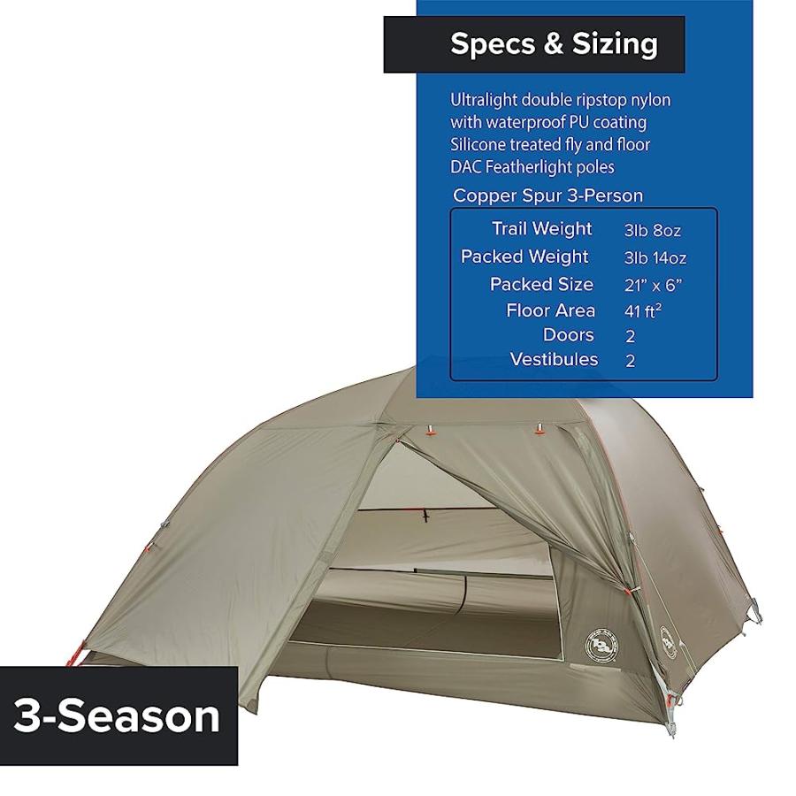BIG AGNES COPPER SPUR HV UL BACKPACKING TENT, 4 PERSON (OLIVE GREEN) | BIG AGNES | 03