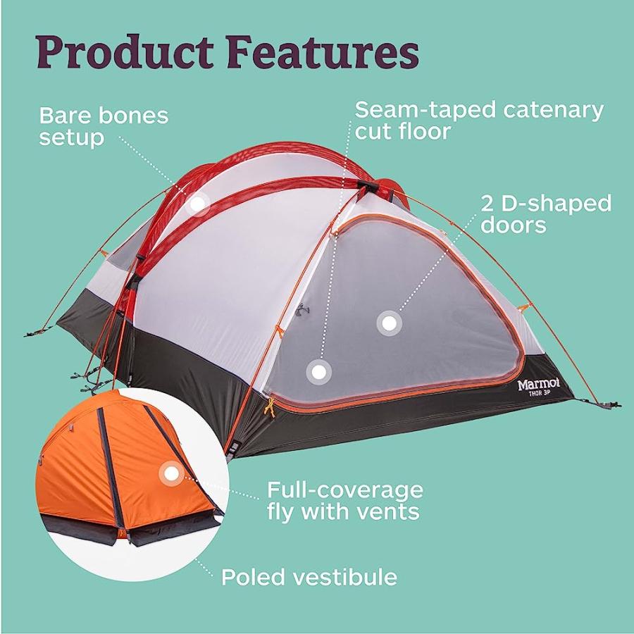MARMOT THOR 3-PERSON TENT | EASY SET-UP, WATER-RESISTANT, STORM READY, BLAZE, 3 PERSON | Marmot | 03