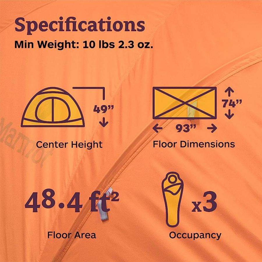 MARMOT THOR 3-PERSON TENT | EASY SET-UP, WATER-RESISTANT, STORM READY, BLAZE, 3 PERSON | Marmot | 05