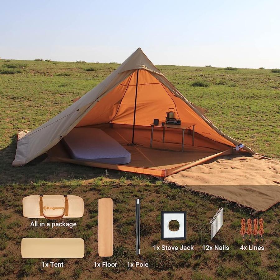 KINGCAMP TORINO HOT TENT WITH STOVE JACK WIND-PROOF CANVAS TENT FOR 4 SEASONS CAMPING TEEPEE HOT TENT WITH SNOW SKIRT HIKING HUNTING LUXURY CAMPI | KingCamp | 02