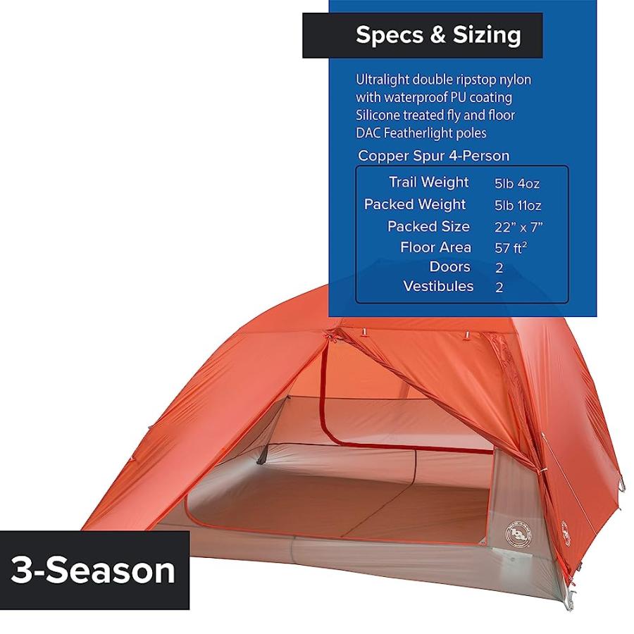 BIG AGNES COPPER SPUR HV UL BACKPACKING TENT, 4 PERSON (ORANGE) | BIG AGNES | 03