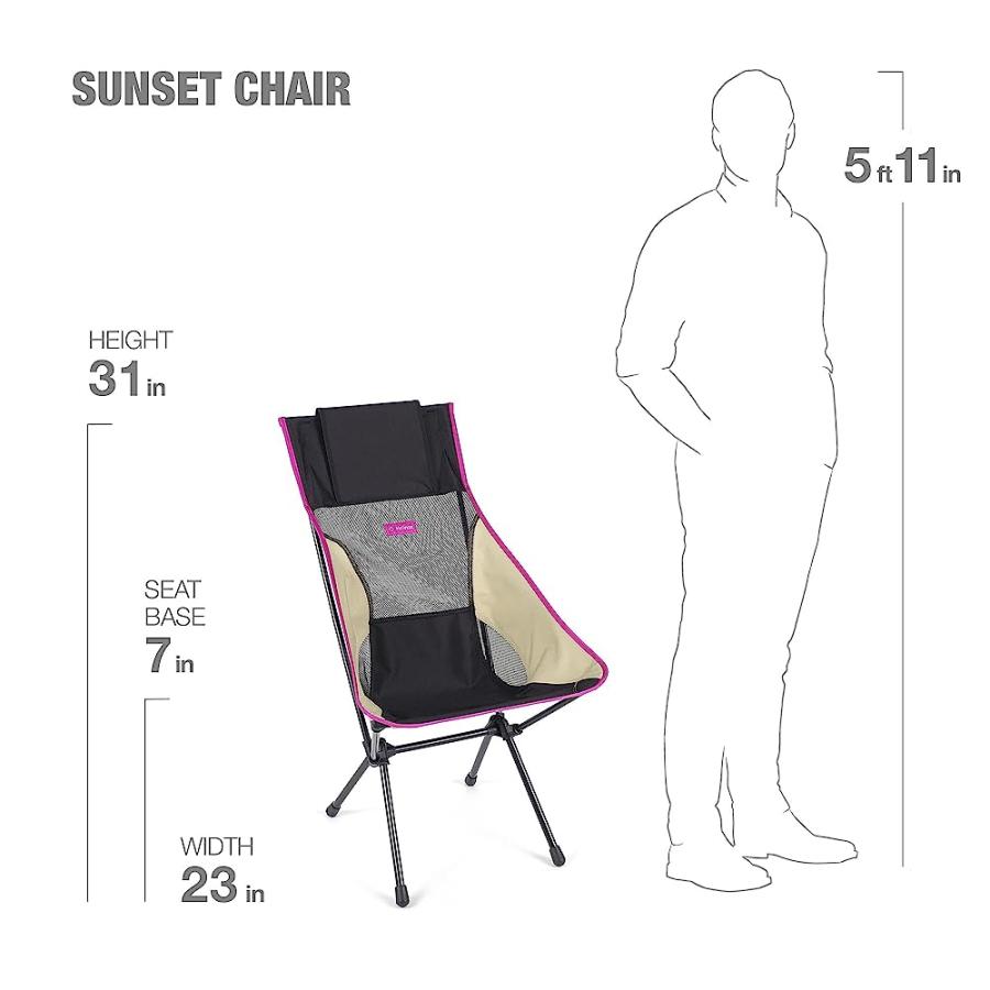 HELINOX SUNSET CHAIR LIGHTWEIGHT, HIGH-BACK, COMPACT, COLLAPSIBLE CAMPING CHAIR, BLACK/KHAKI/PURPLE, WITH POCKETS | Helinox | 03