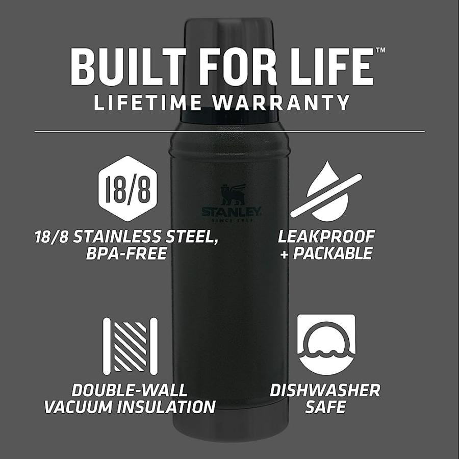 STANLEY CLASSIC VACUUM INSULATED WIDE MOUTH BOTTLE - BPA-FREE 18/8 STAINLESS STEEL THERMOS FOR COLD & HOT BEVERAGES KEEPS LIQUID HOT OR COLD FOR | STANLEY | 03