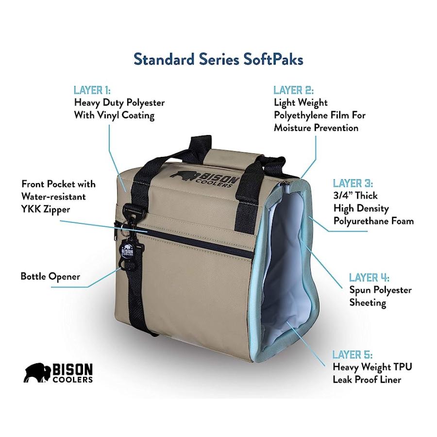 BISON COOLERS 12 CAN BLACK SOFT SIDED INSULATED COOLER BAG | MADE IN THE USA | BISON（アウトドア） | 02