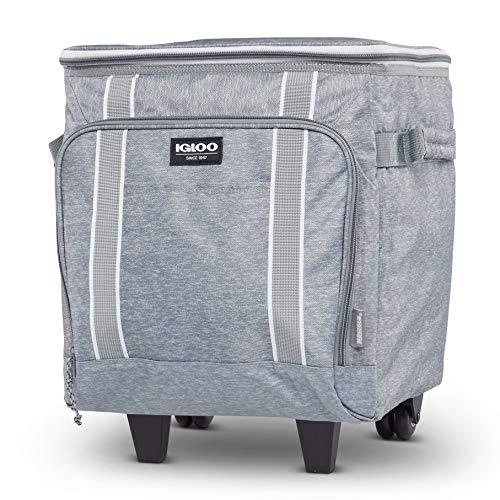 IGLOO 40 CAN LARGE PORTABLE INSULATED SOFT COOLER WITH ROLLING WHEELS, GRAY | igloo