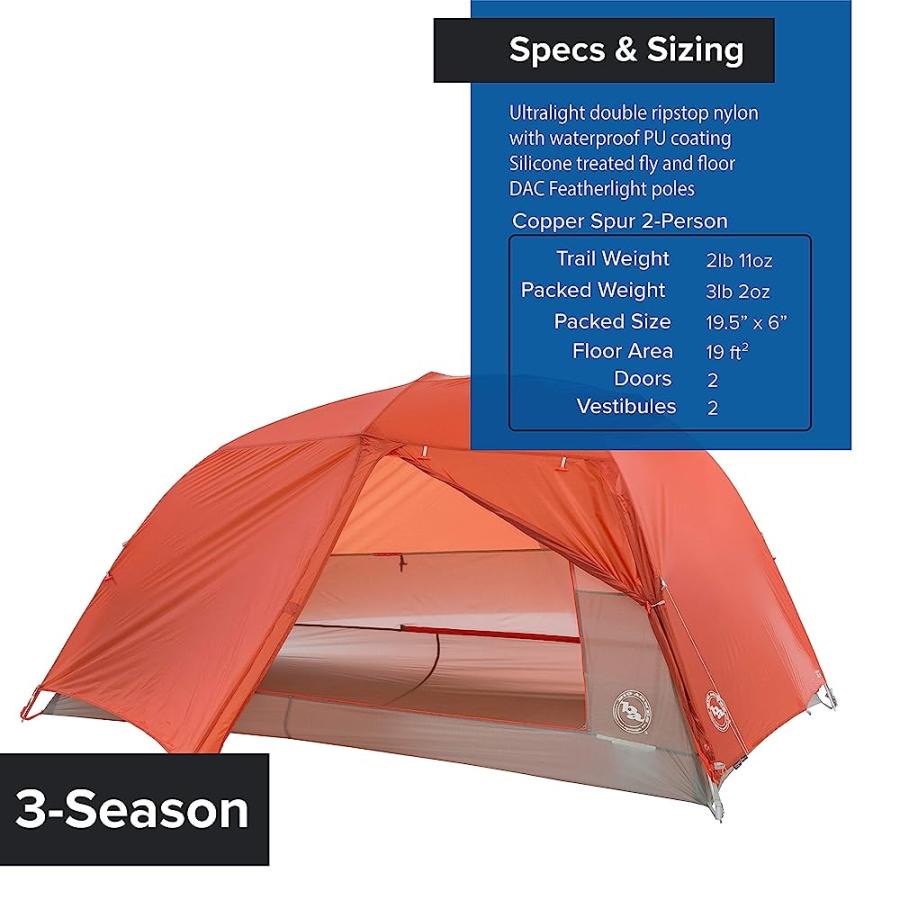 BIG AGNES COPPER SPUR HV UL BACKPACKING TENT, 2 PERSON (ORANGE) | BIG AGNES | 03