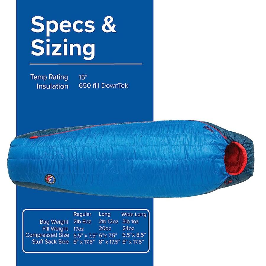BIG AGNES ANVIL HORN (650 DOWNTEK) SLEEPING BAG, 15 DEGREE, REGULAR, LEFT ZIP | BIG AGNES | 03