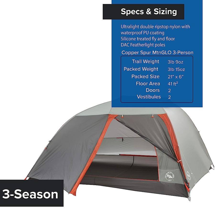 BIG AGNES COPPER SPUR HV UL MTNGLO BACKPACKING TENT, 3 PERSON | BIG AGNES | 03