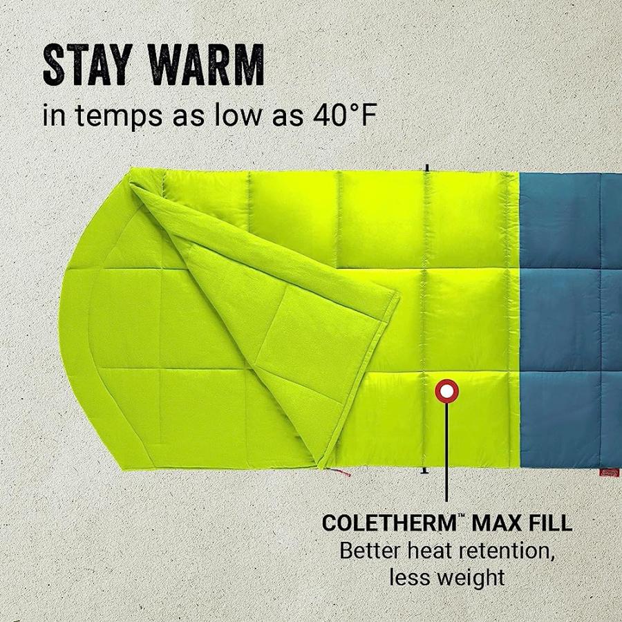 COLEMAN KOMPACT SLEEPING BAG, INDOOR/OUTDOOR LIGHTWEIGHT SLEEPING BAG FOR ADULTS, 20°F/30°F/40°F OPTIONS FOR CAMPING, HIKING, BACKPACKING WITH | Coleman | 01