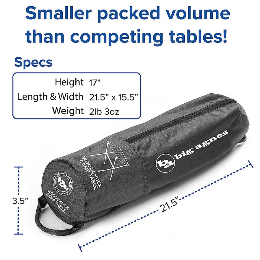BIG AGNES WOODCHUCK & SOUL KITCHEN TABLES - ULTRALIGHT, HARD-TOP TABLES FOR CAMPING AND BACKPACKING, WOODCHUCK TABLE (ASPHALT) | BIG AGNES | 04