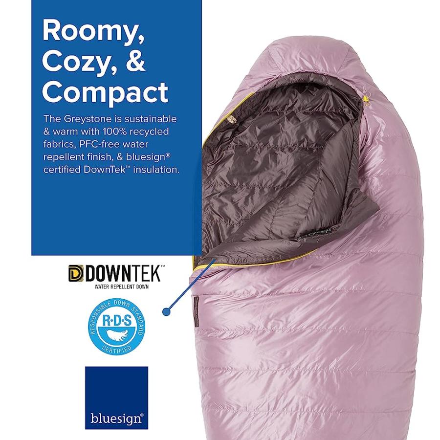 BIG AGNES WOMEN'S, GREYSTONE SLEEPING BAG, 20 DEGREE, (600 DOWNTEK), ELDERBERRY, REGULAR, RIGHT ZIP | BIG AGNES | 01