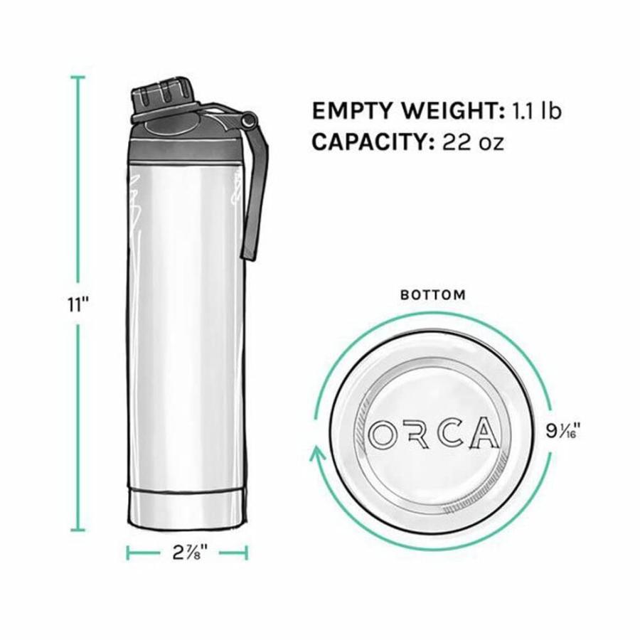 ORCA HYDRA 22 OZ. 18/8 STAINLESS STEEL INSULATED WATER BOTTLE, SCREW TOP SPORTS BOTTLE, POWDER COATED, WITH SILICONE GRIP WHALE TALE HANDLE, TOP | LES CREATIONS | 03