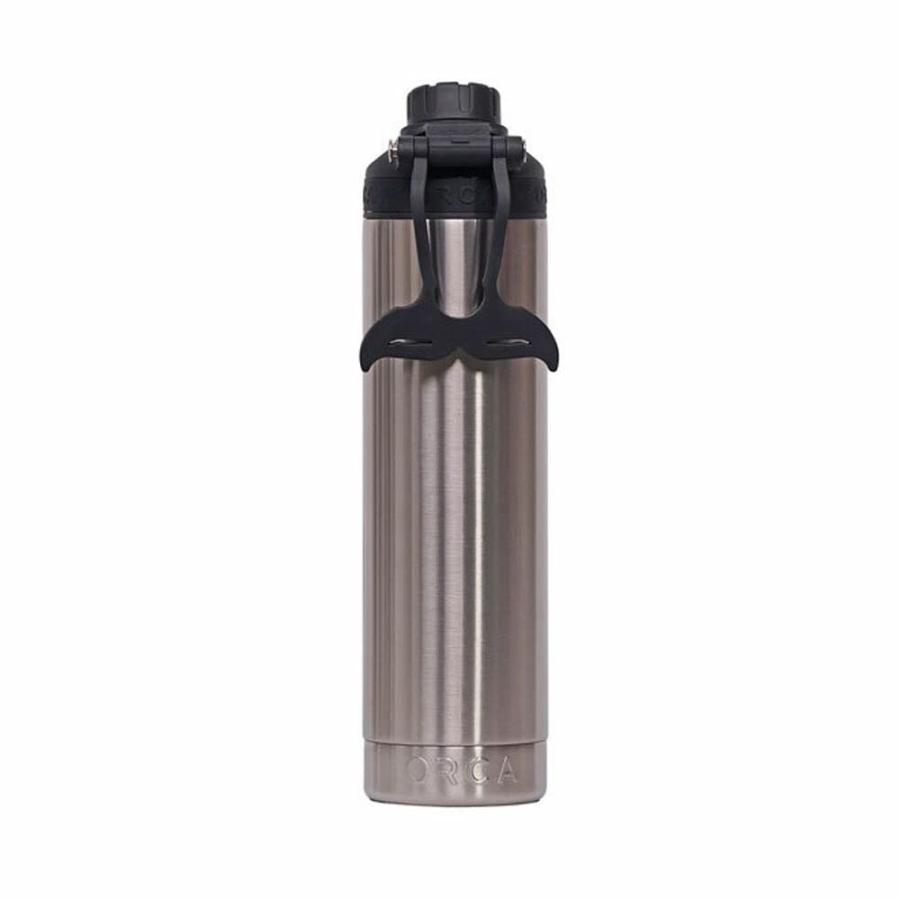 ORCA HYDRA 22 OZ. 18/8 STAINLESS STEEL INSULATED WATER BOTTLE, SCREW TOP SPORTS BOTTLE, POWDER COATED, WITH SILICONE GRIP WHALE TALE HANDLE, TOP | LES CREATIONS | 05