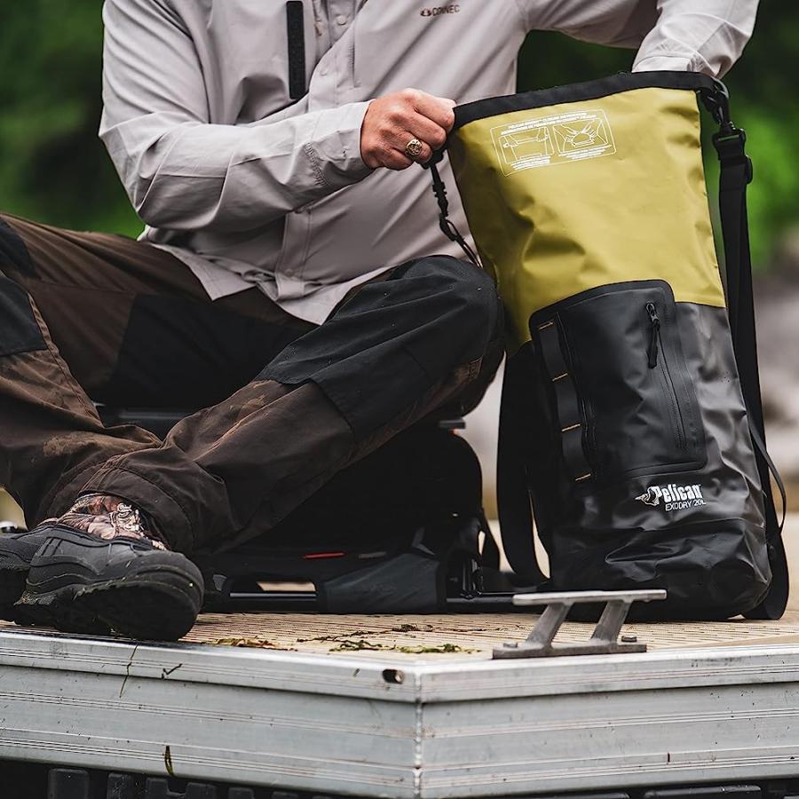 PELICAN EXODRY 20L MEDIUM DRYBAG BLACK WATERPROOF SHOULDER STRAPS THICK & LIGHTWEIGHT ROLL TOP DRY COMPRESSION KEEPS GEAR DRY FOR KAYAKING, RAFTI | PELICAN PRODUCTS | 03