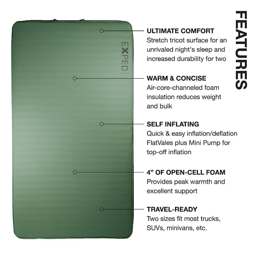 EXPED MEGAMAT DUO 10 - SELF-INFLATING AND EXTREMELY COMFORTABLE LUXURIOUS SLEEPING MAT, GREEN, MEDIUM |  | 02