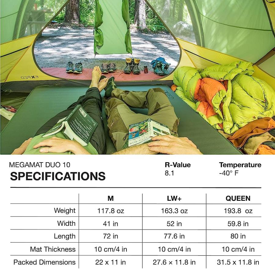 EXPED MEGAMAT DUO 10 - SELF-INFLATING AND EXTREMELY COMFORTABLE LUXURIOUS SLEEPING MAT, GREEN, MEDIUM |  | 04