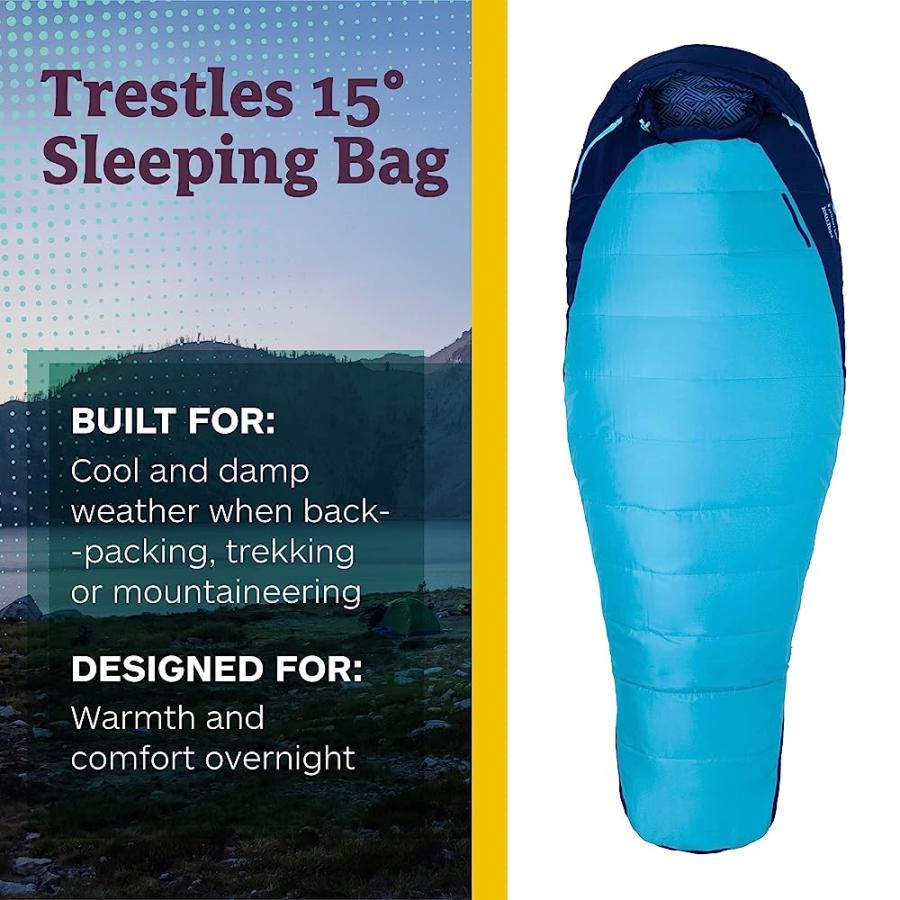 MARMOT WOMEN’S TRESTLES 15° SLEEPING BAG | INSULATED, WATER-RESISTANT, LEFT-ZIP, FRENCH BLUE/HARBOR BLUE | Marmot | 01