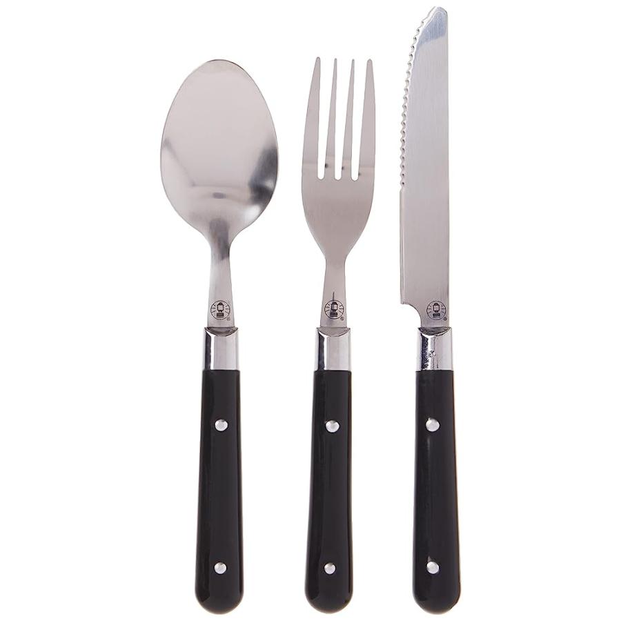 COLEMAN STAINLESS STEEL FLATWARE SET WITH PLASTIC HANDLES, 12-PIECE , BLACK | Coleman