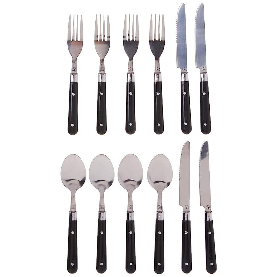 COLEMAN STAINLESS STEEL FLATWARE SET WITH PLASTIC HANDLES, 12-PIECE , BLACK | Coleman | 01