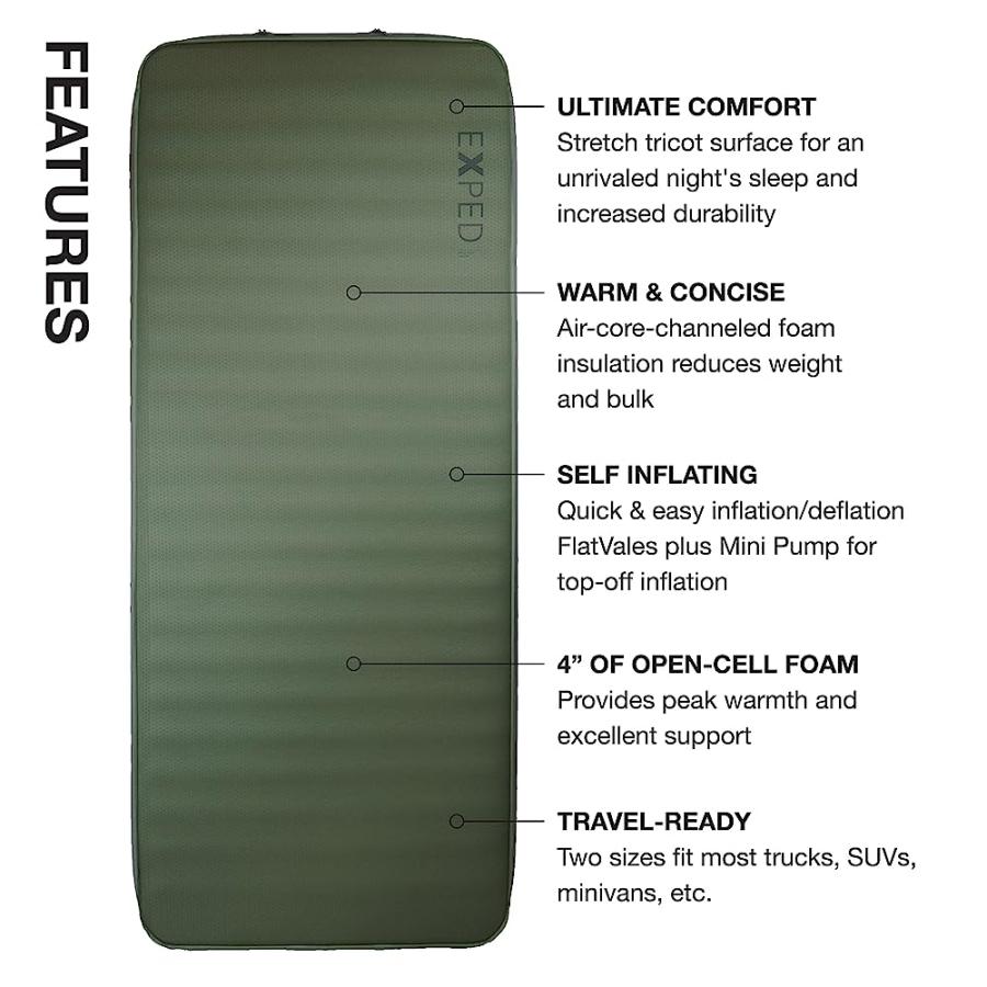 EXPED MEGAMAT 10 - SELF-INFLATING AND EXTREMELY COMFORTABLE LUXURIOUS SLEEPING MAT, GREEN, LONG EXTRA WIDE |  | 02