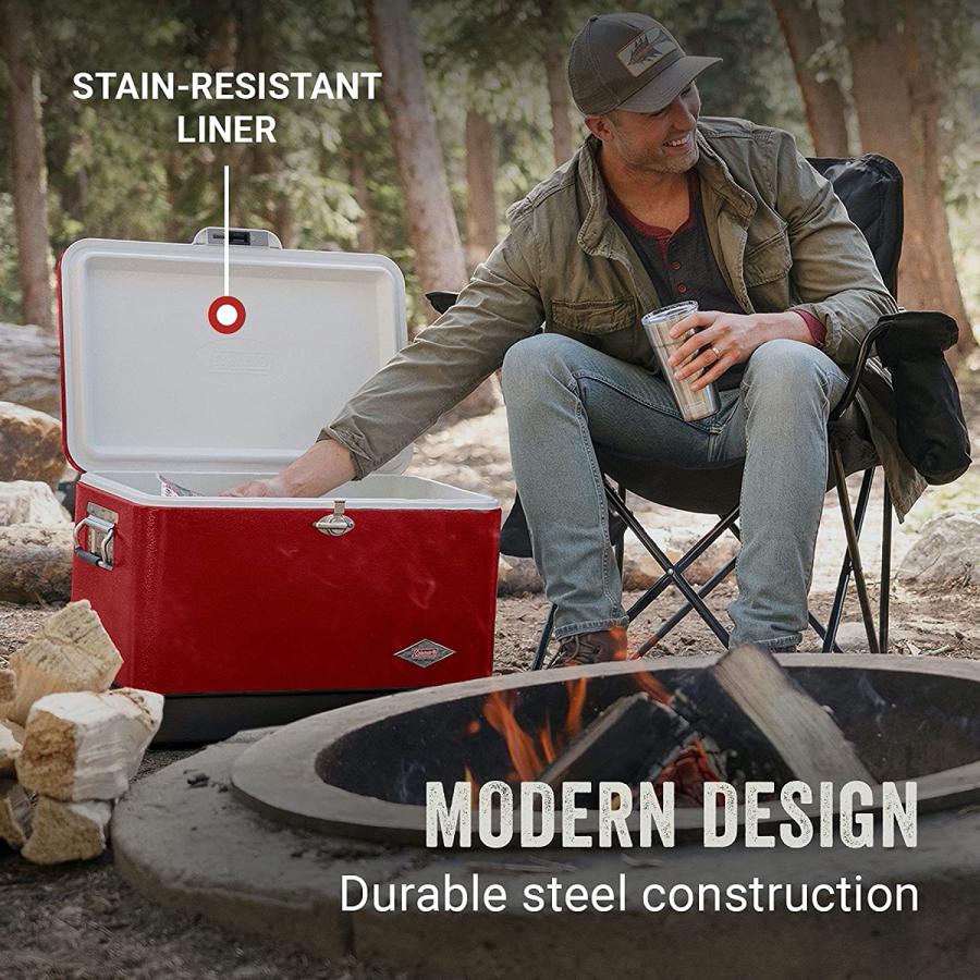 Coleman Cooler Steel-Belted Cooler Keeps Ice Up to 4 Days 54-Quart Cooler for Camping, Barbecues, Tailgating & Outdoor Activities | Coleman | 01