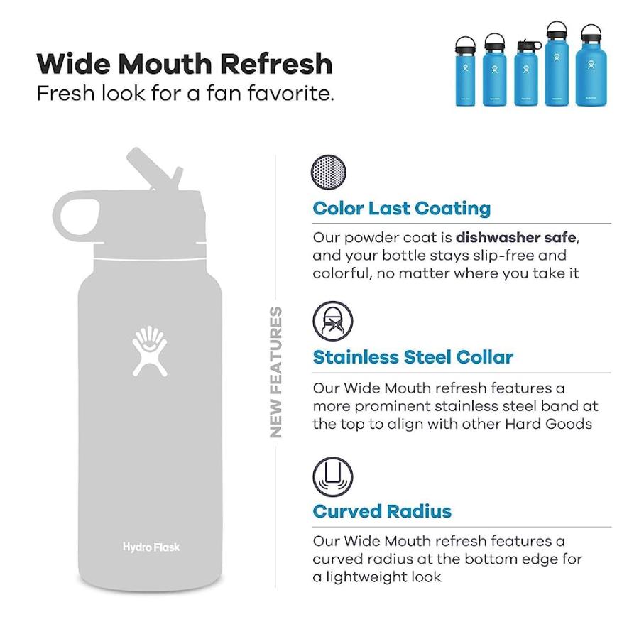 HYDRO FLASK WIDE MOUTH STRAW LID - STAINLESS STEEL REUSABLE WATER BOTTLE -VACUUM INSULATED, DISHWASHER SAFE, BPA-FREE, NON-TOXIC | HYDRO FLASK | 01