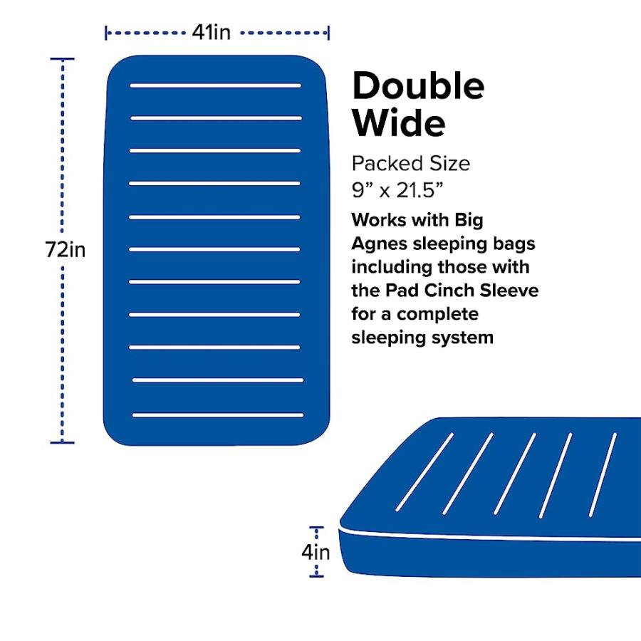 BIG AGNES CAPTAIN COMFORT DELUXE CAMP SELF INFLATING SLEEPING PAD, DOUBLE WIDE, GIBRALTAR SEA, (41X72) | BIG AGNES | 05