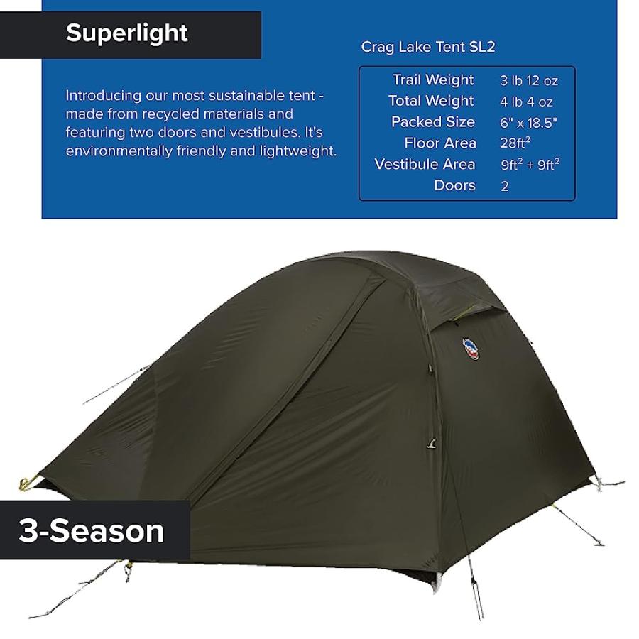 BIG AGNES CRAG LAKE SL2 TENT, DARK OLIVE, 2 PERSON | BIG AGNES | 03