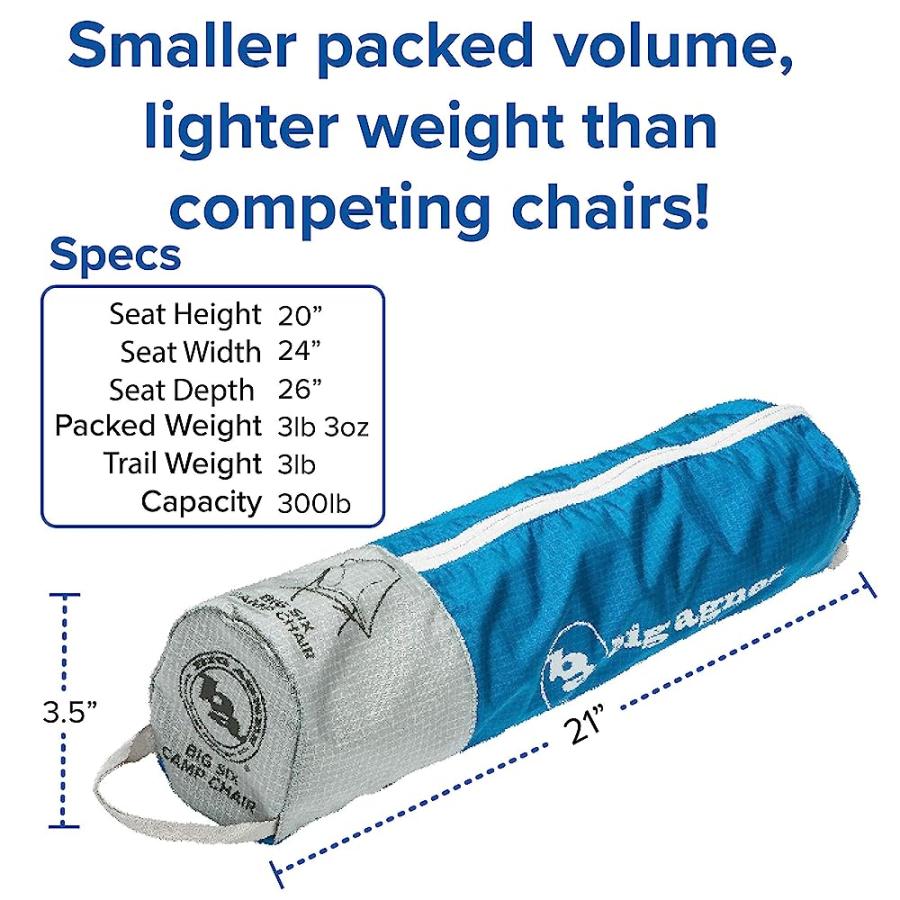 BIG AGNES BIG SIX CAMP CHAIR - HIGH & WIDE CAMPING CHAIR WITH AIRCRAFT ALUMINUM FRAME, BLUE/GRAY | BIG AGNES | 04