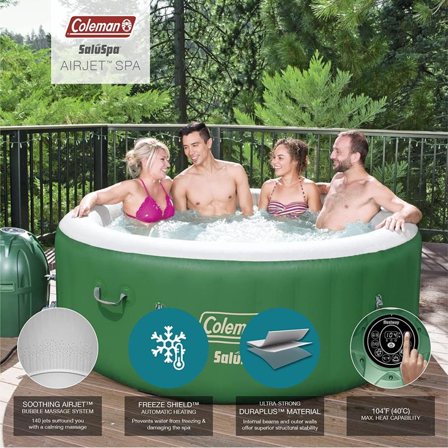 Coleman SaluSpa Inflatable Hot Tub Spa Portable Hot Tub with Heated Water System and 140 Bubble Jets Fits Up to 4 People | Coleman | 01