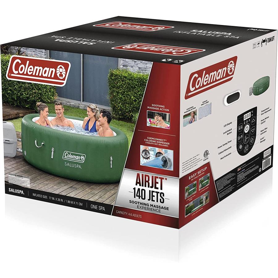 Coleman SaluSpa Inflatable Hot Tub Spa Portable Hot Tub with Heated Water System and 140 Bubble Jets Fits Up to 4 People | Coleman | 02