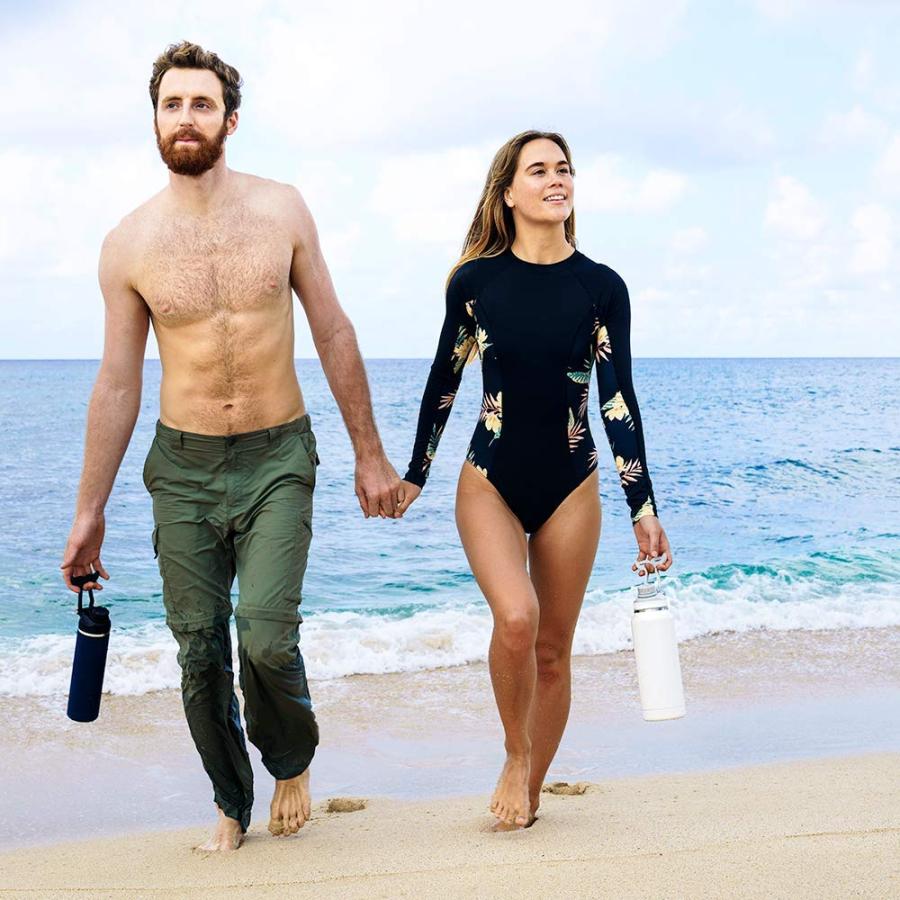 ORCA HYDRA 34 OZ. 18/8 STAINLESS STEEL INSULATED WATER BOTTLE, SCREW TOP SPORTS BOTTLE, POWDER COATED, WITH SILICONE GRIP WHALE TALE HANDLE, TOP | LES CREATIONS | 06